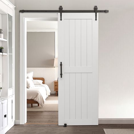 VEVOR Porta Scorrevole 762 x 2134 mm Pannello in MDF, Kit per Porta Scorrevole con Ferramenta Guida Telaio a H, Porta da Casa Divisorio Spazio per Soggiorno Bagno Camera da Letto, Bianco (1/5)