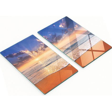 Juego de dos tablas de cocina decorativas de cristal Sun Sea de 2x30x52 cm. (1/5)