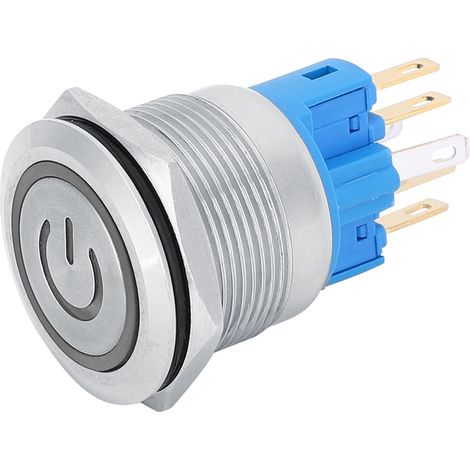 Lot de 2 interrupteurs à bouton-poussoir 6 broches 22 mm DC3-6V en acier inoxydable avec bouton de réinitialisation et signe blanc (1/5)