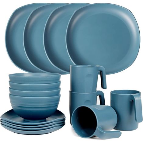 Geschirrset PP Kinder Erwachsene Teller Schüsseln 16pcs quadratisch 3 (1/5)