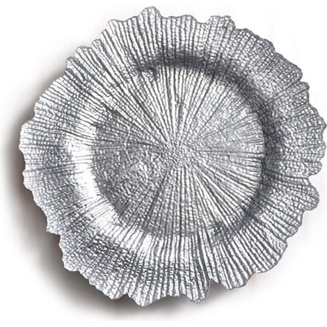 Assiette Ronde 33 cm Style Nordique Bordure Ondulée Argentée – Assiette de Service Design Scandinave pour Table, Fête et Réception (1/5)