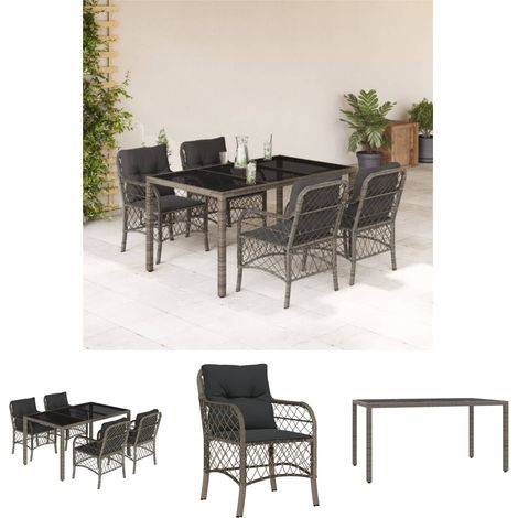 The Living Store 5-tlg. Garten-Essgruppe mit Kissen Grau Poly Rattan - Gartenmöbel-Sets (1/5)