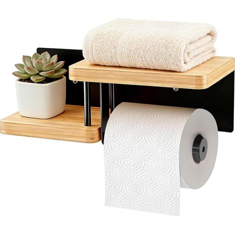 Porte-papier toilette mural bambou sans perçage, capacité 5 kg, noir (1/5)