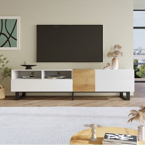 Mueble TV 180x38x50 cm blanco y madera, MDF con 2 cajones y 2 puertas (1/5)