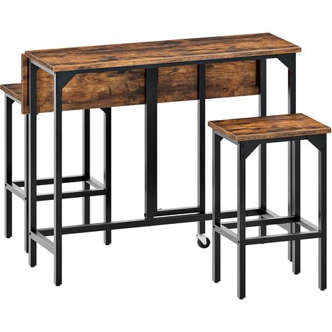 Ensemble table de bar et tabouret, table de salle à manger pliante de 100 cm avec 2 tabourets, style industriel, pour restaurant, salon, pub, marron rustique et noir TBT02BF (1/5)