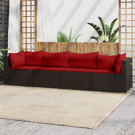4-tlg. Garten-Lounge-Set mit Kissen Braun Poly Rattan (1/5)