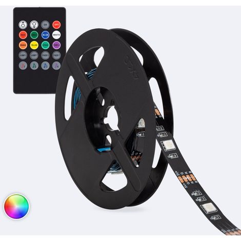 Ledkia – Ruban LED RGB 2m 24 LED/m – Alimentation USB – IP20 pour intérieur – Contrôle musical avec télécommande 20 touches (1/5)