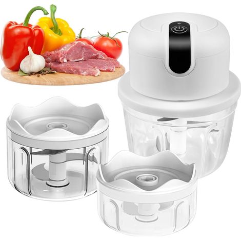 Hachoir électrique USB mini robot cuisine millilitre 100-300, coupe-légumes 3 lames tranchantes, presse-ail multifonction viande, fruits, légumes (1/5)