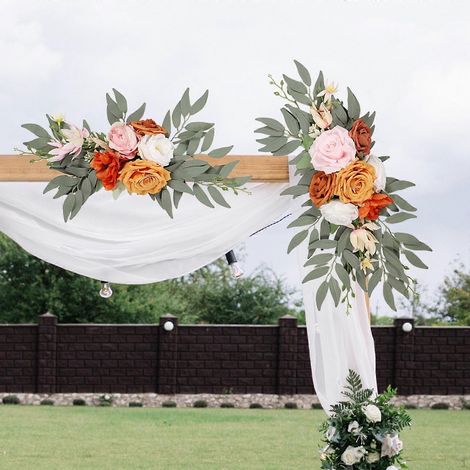 guirlandes de roses artificielles, décor floral, feuilles vertes, arche de mariageorange (1/5)