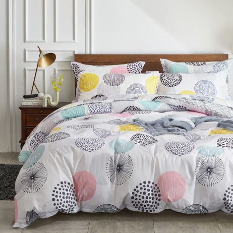 Parure de lit réversible 7 pièces en Microfibre Douce, pour Grand lit (1 Couette, 2 Couvre-oreillers, 1 Drap Plat, 1 Drap-Housse, 2 taies d'oreiller) (1/5)