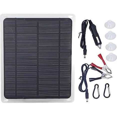 Chargeur de Batterie Solaire 12V 20W avec Protection Contre les Courts-circuits, Port USB 5V 2A, pour Voiture Bateau Camping, 215x185x1mm (1/5)