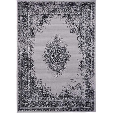 Tapis oriental 160x230 cm noir rectangle – Motif ethnique tissé – Polypropylène – Antistatique et hydrofuge – Unamourdetapis (1/5)