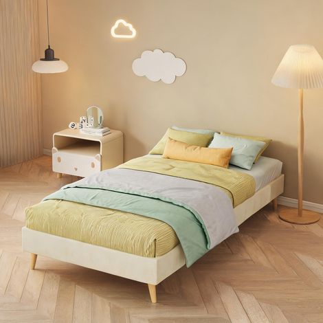 Tête de lit beige en tissu métal 200 x 90 x 14 cm (1/5)