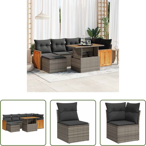 vidaXL Canapé jardin - Salon de jardin avec coussins 7 pcs gris résine tressée acacia (1/5)