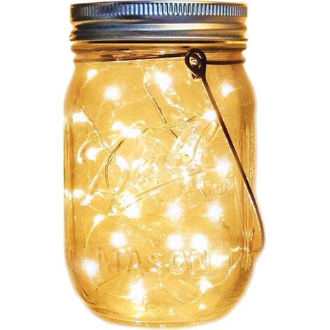 Bocal Mason Solaire - Lumière LED 2M 20LED Fil De Cuivre - Étanche Pour Jardin Intérieur Extérieur - Blanc Chaud Avec Poignée (1/5)