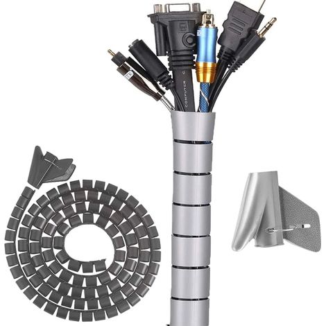 Système de gestion des câbles, clip de câble à gaine spiralée 10 mm x 10 m, flexible à monter soi-même (1/5)