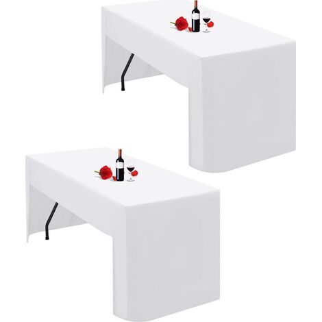 Weiße Tischdecke 180cm rechteckig, 2 Stück, Polyester, waschbar, für Veranstaltungen