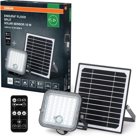 Osram 4099854429415 Endura Flood Split Solar Sensor Faretto LED da Esterno 10W 1400lm 4000K IP65 Telecomando Sensore PIR colore Nero