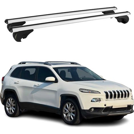 OMAC Barres de toit en aluminium pour Jeep Cherokee KL 2014-2023 – TÜV / DIN 75302:2019 – Antivol inclus – Charge max 75 kg – 2 barres Argent (1/5)