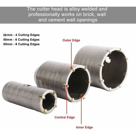 Forets de scie-cloche SDS Plus pour béton, ciment, pierre, mur - 65 mm, 50 mm, 30 mm (1/4)