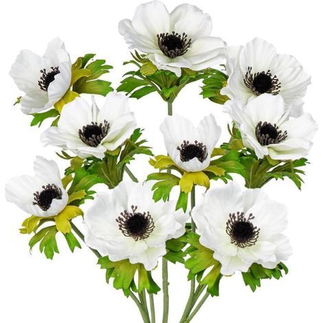 Künstliche Anemonen Kunstblumen Set Dekoblumen 55cm Weiße Frühlingsblumen (1/5)