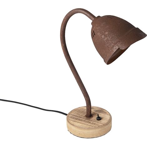 QAZQA Lampada da tavolo Rax - rustico - Acciaio,Legno - Ruggine - Tondo Max. 1 x Watt