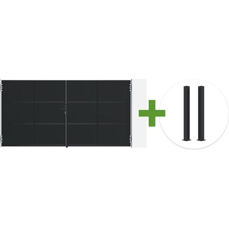 Portail battant acier noir mat 3,5m NALI H.180cm + 2 poteaux 10x10 acier CARMO