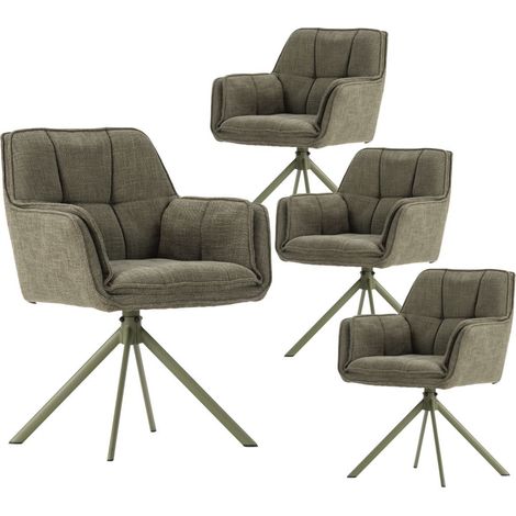Lot de 4 fauteuils de table pivotants en tissu chenille avec surpiqûres vert - KIOKO (1/5)
