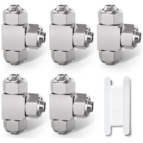 5 Pcs 8mm 3 Way Tee Push pour connecter le raccord pneumatique de Tube d’écrou de verrouillage,3 Way Nickel plaqué adaptateur rapide de ligne d’air KPE8