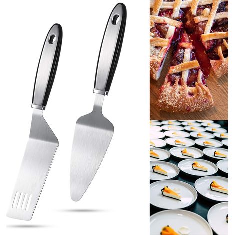 Ensemble de deux ustensiles de service en acier inoxydable : coupe-gâteau, spatule dentelée, coupe-pizza, coupe-dessert (1/5)