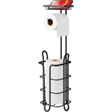 Porte-rouleau de papier toilette avec étagère, noir, à 4 pieds surélevés pour salle de bain (noir) (1/5)