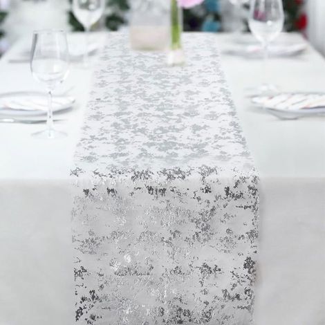 Chemin de table pailleté argenté - Nappe de table, nappe de fête, filet brillant, décoration en feuille (argent, 28 × 275 cm) (1/5)
