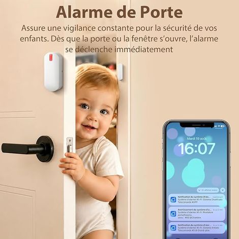Alarme Maison sans Fil: Centrale 120dB - Kit Alarme Maison avec Alarme Porte et fenêtre - détecteur de Chute - Famille et biens en Absence (1/3)