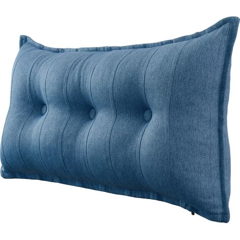 VERCART Großes dekoratives Bettkissen, geknöpftes Lesekissen, Körperkissen für Seitenschläfer, blaue Leinenmischung, 100 x 8 x 50 cm