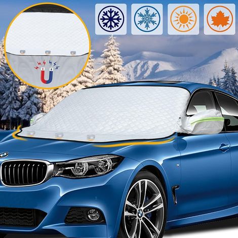 QAZQA Couverture Pare Brise Voiture, Protection Pare Brise Hiver, Bache Pare Brise Voiture Repliable Universelle avec Magnétiques, Anti Givre, Neige, Glace, Pluie et UV Soleil