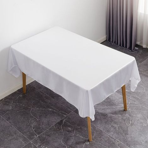 Nappe blanche, lot de 2, 147 x 274 cm, nappe en polyester lavable, antitache et infroissable, idéale pour les tables à manger, les buffets et le camping. (1/4)