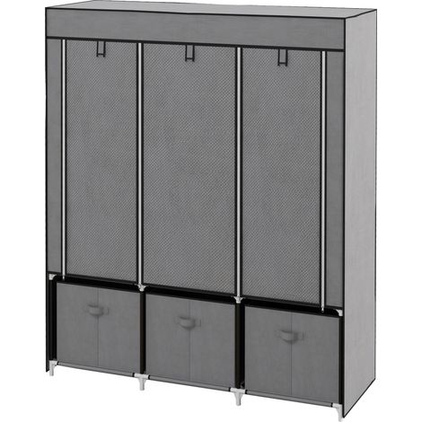 Faltbarer Stoffkleiderschrank mit Schubladen und aufrollbaren Reißverschlusstüren, 125 x 43 x 162,5 cm, Dunkelgrau