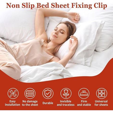 4 Pcs Tendeur Drap Housse, Blanc Attache Drap Housse, ttache Sangle de Maintien Ajustable avec Pinces Méta ENSEMBLE SOMMIER MATELAS (1/5)