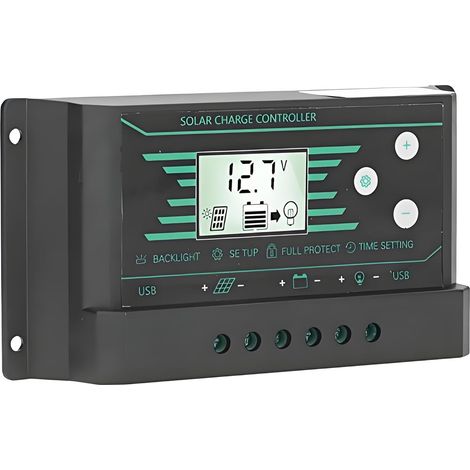 Contrôleur solaire, contrôleur de charge de régulateur de panneau solaire, contrôleur solaire étanche, contrôleur de panneau solaire, affichage LCD double USB PWM 30A 12V/24V pour lampe (1/5)