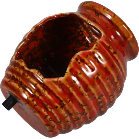 Fontaine miniature en céramique rouge, en forme de pot ouvert, avec cascade en circuit fermé, idéale pour décorer un jardin, un balcon ou une terrasse. (1/5)