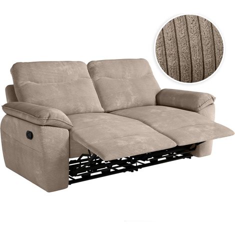 Loungitude – Canapé relax 3 places manuel en velours côtelé – Longueur 200 cm – Confort ajustable – Fabrication européenne – Couleur taupe (1/5)