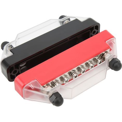 Bloc de distribution d'alimentation avec porte-fusibles à 6 voies, 2 bornes M6, 6 vis de câblage M4 et panneau de fusibles à lames. (1/5)