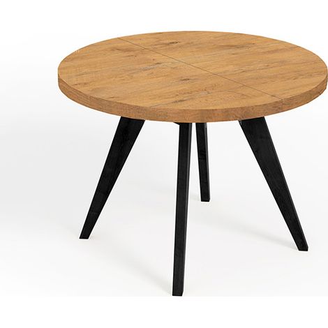 Table de salle à manger ronde extensible, LORA, style loft, scandinave, diamètre : 100 /200 cm, couleur :Lancelot / noir (1/4)