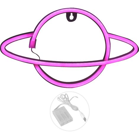 Lumière LED néon en forme de planète, veilleuse décorative pour chambre, bar, mariage, alimentation USB ou batterie, rose. (1/5)
