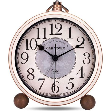 Vintage-Wecker ohne Ticken, beigefarbener Metall-Wecker im klassischen Retro-Stil, eleganter, geräuschloser Tischwecker für Nachttisch, Schlafzimmer oder Büro, 13,5 cm