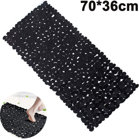 Tapis de baignoire en galets antidérapant avec ventouses et trous d'évacuation pour baignoire de salle de bain 70 x 36 cm (1/4)