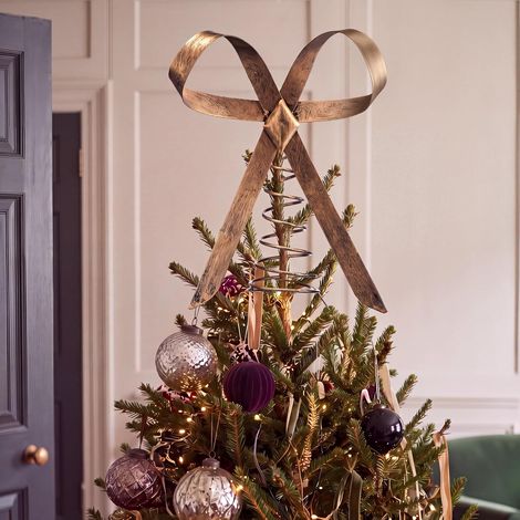 Grand nœud de Sapin de Noël en Laiton Vintage - 25 cm - Nœud doré - Décoration de Noël Rustique pour intérieur et extérieur (1/4)