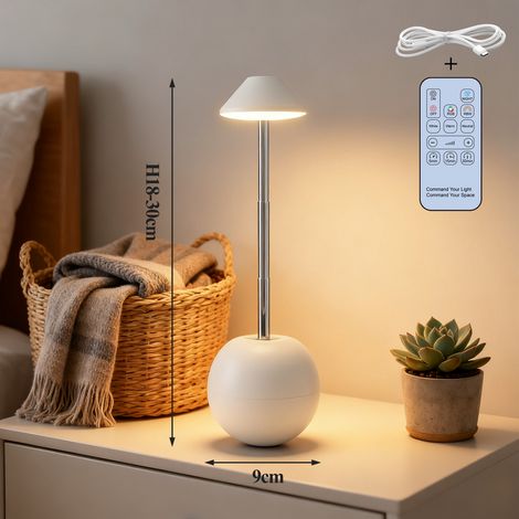 Kabellose Tischlampe, kabellose Nachttischlampe, Nachtlicht, wiederaufladbar, dekorative Tischlampe, Schlafzimmer, Büro, ferngesteuerte Stimmungsleuchte für den Nachttisch, weiß.