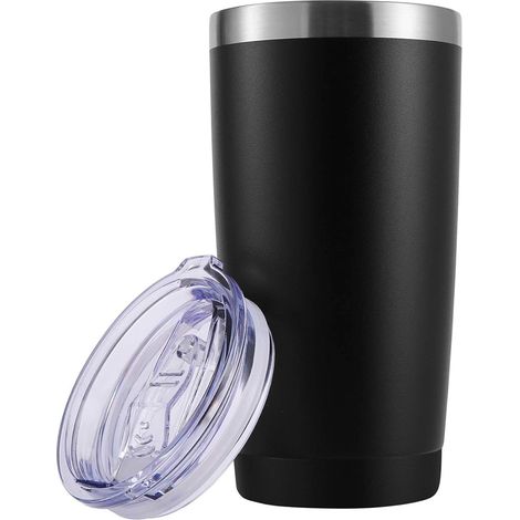 Tumbler - 20 Oz - Acier Inoxydable Double Paroi Isolé Sous Vide - Pour Boissons Froides Et Chaudes - 2 Pièces - Noir (1/5)