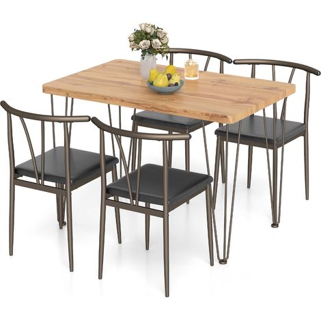 Ensemble de Salle à Manger 5 pièces, Table de Cuisine Industrielle & 4 Chaises sans Accoudoirs avec Assise Rembourrée, Structure Métallique (1/5)